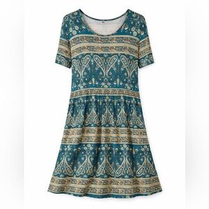 Your Style 3XL Teal Paisley Boho Dress Plus Size Glowy A-Line Side Pockets NWOT